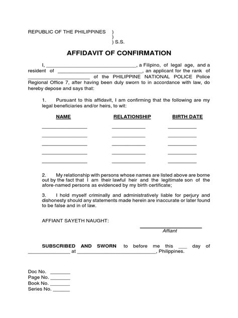 affidavit of confirmation pnp applicant